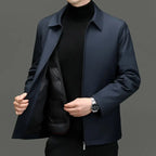 Men's White Goose Down Jacket — Polo Collar with Removable Liner style-haven-vwag8