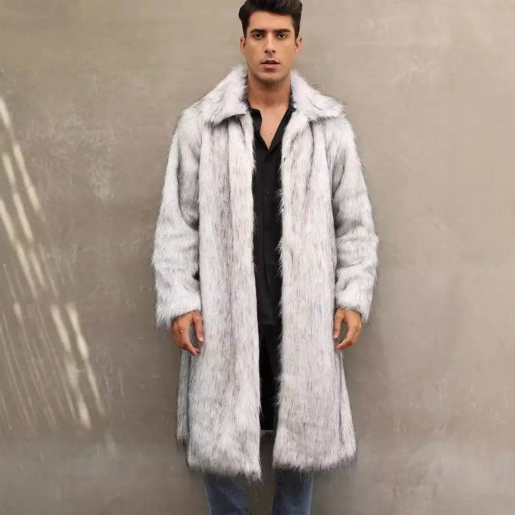 Mens Long Faux Fur Coat Mens Outerwear Warm And Cozy style-haven-vwag8