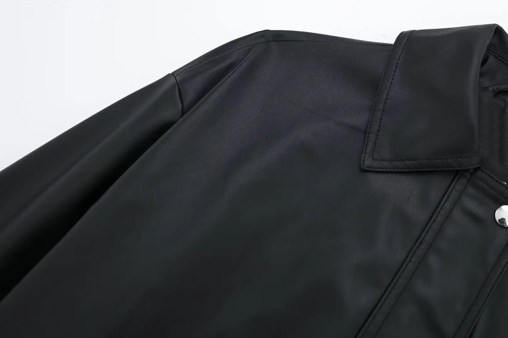 Women's Lapel Loose Faux Leather Bomber Jacket Coat Gear Hikes