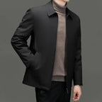 Men's White Goose Down Jacket — Polo Collar with Removable Liner style-haven-vwag8