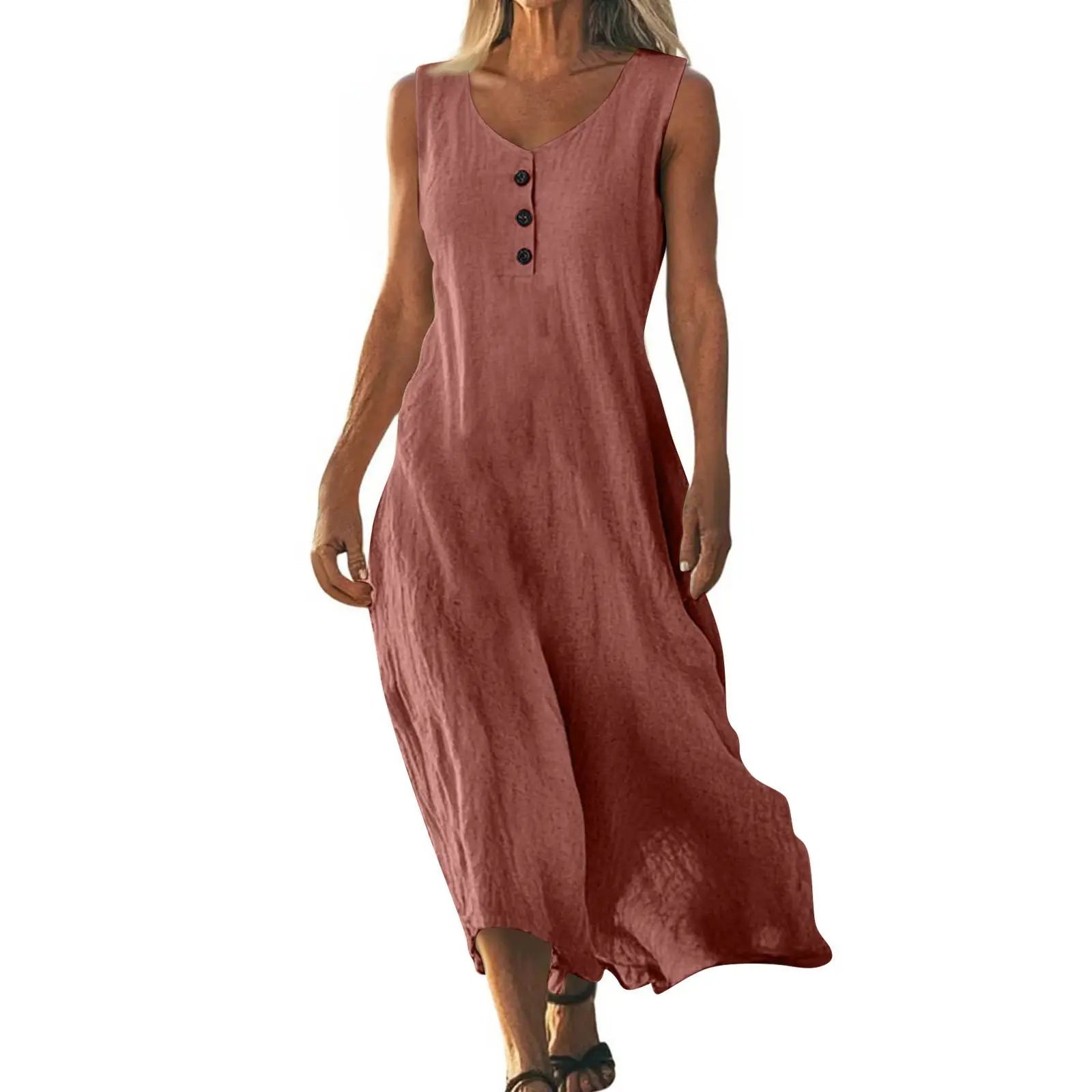 Solid-color Crewneck Sleeveless Asymmetrical Maxi Dress style-haven-vwag8