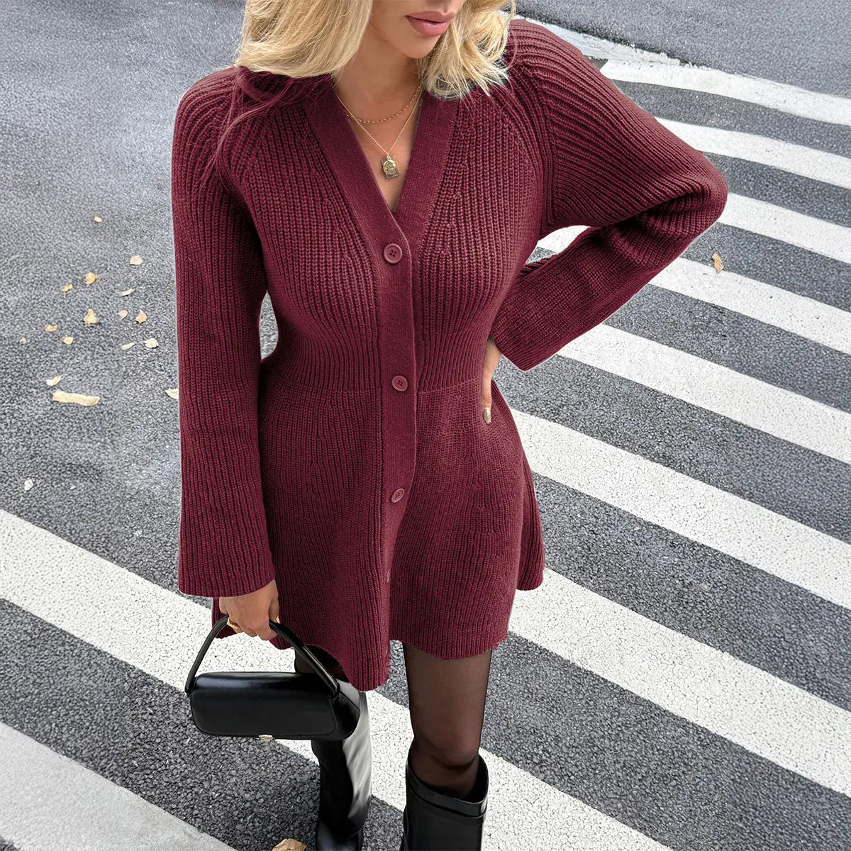 Elegant And Chic Long-Sleeve Sweater Dress style-haven-vwag8