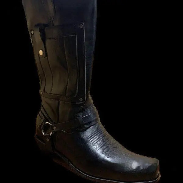 Embroidered Knight High-Heel Leather Mens Boots style-haven-vwag8
