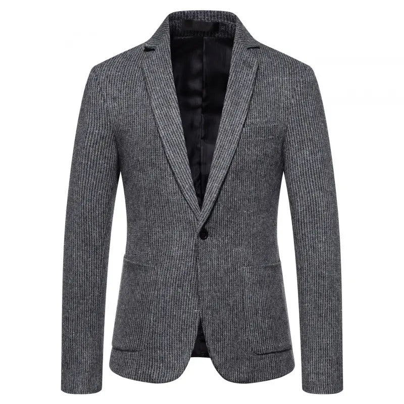 Simple Mens Fashionable Business-Casual Korean-Style Striped Wool Blazer style-haven-vwag8