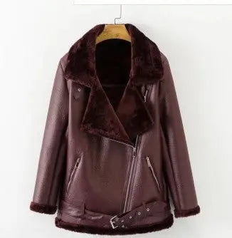 New Winter Fashion High Quality Artificial Fur Zipper Coat Pockets Warm Couples Sashes Leather Jackets Woman style-haven-vwag8