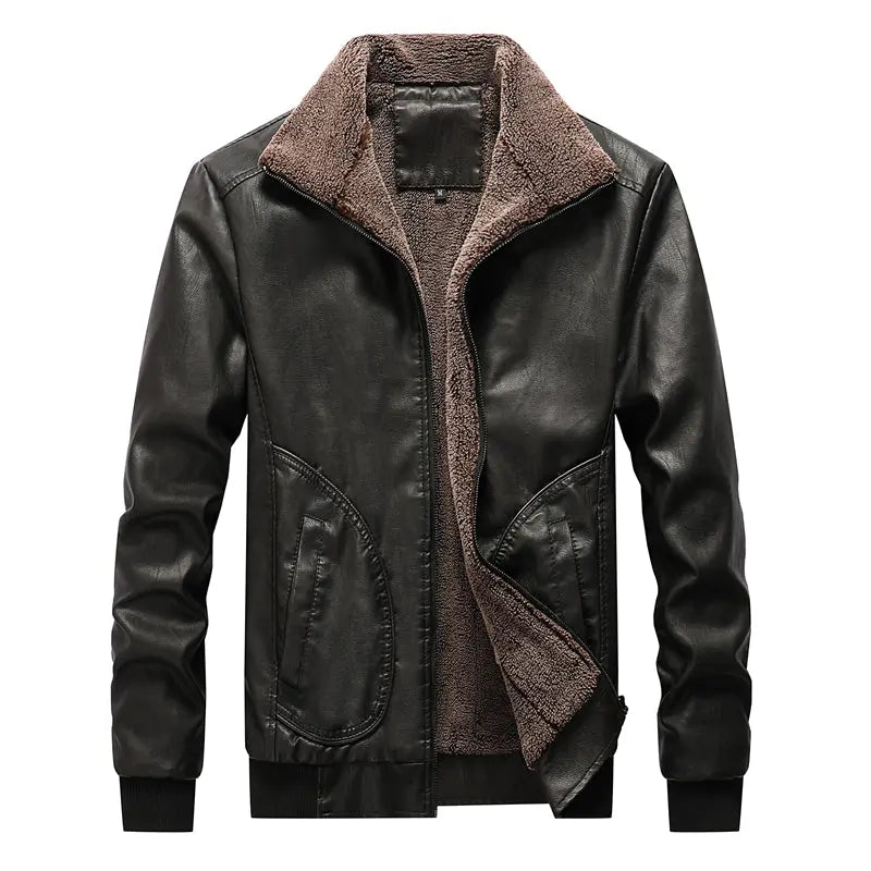 Men's Long-Line Thick PU Leather Jacket — Winter Warm style-haven-vwag8