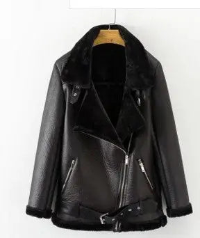 New Winter Fashion High Quality Artificial Fur Zipper Coat Pockets Warm Couples Sashes Leather Jackets Woman style-haven-vwag8