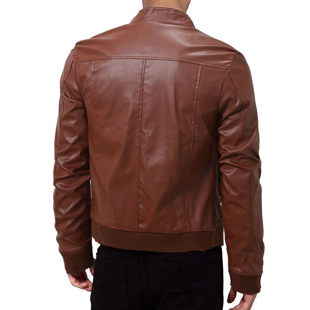 Mens Winter Warm Zip-Up Stand Collar Slim-Fit Leather Jacket Coats style-haven-vwag8