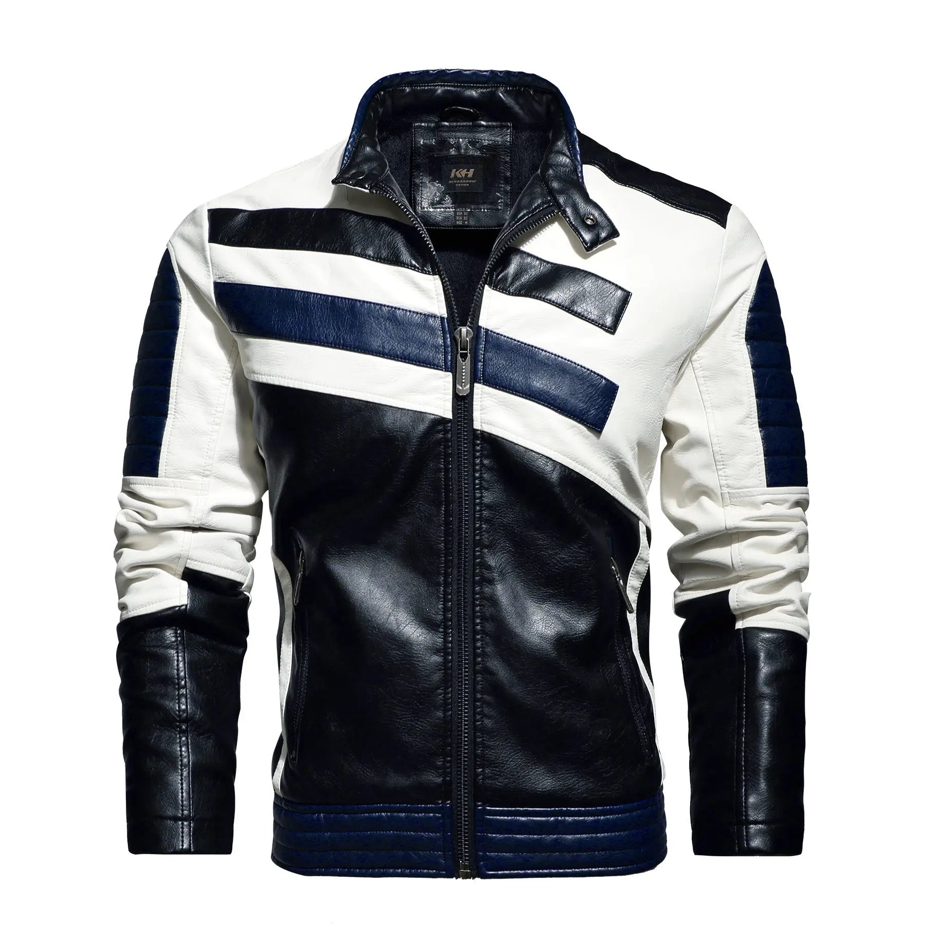 Mens Leather Jackets Motorcycle Stand Collar Gear Hikes