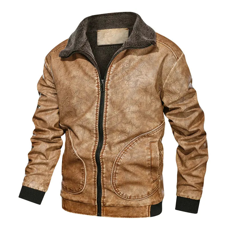 Men's Long-Line Thick PU Leather Jacket — Winter Warm style-haven-vwag8