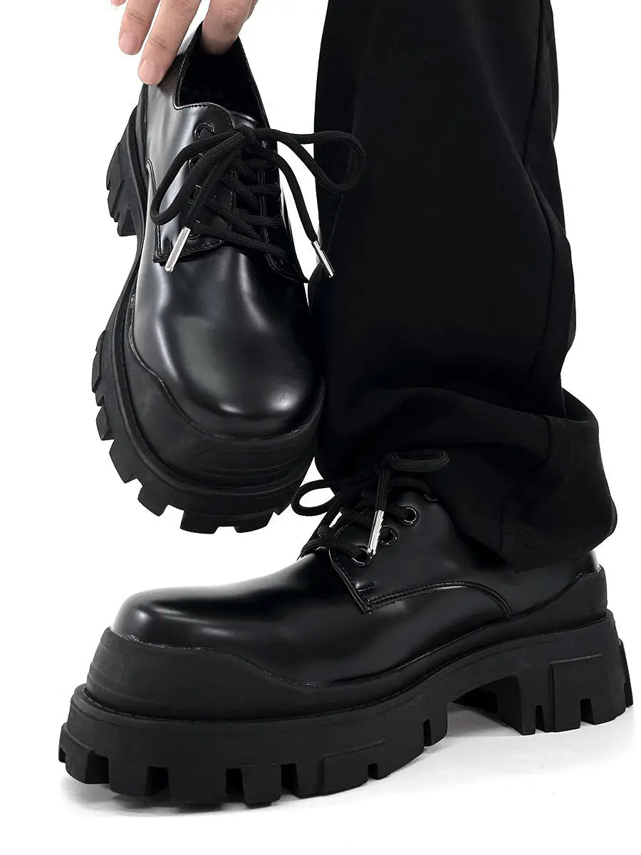 Thick Soled Men's British High-end Black Elevated Leather style-haven-vwag8