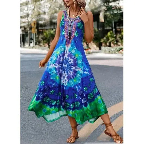 Modlily Blue Asymmetry Tie Dye Print H Shape Dress - XL style-haven-vwag8