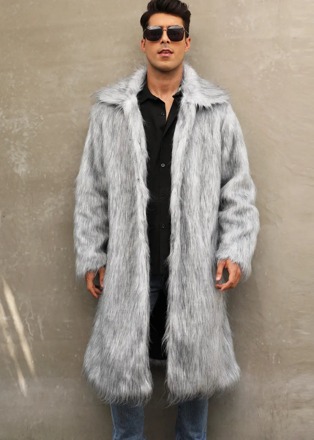Mens Long Faux Fur Coat Mens Outerwear Warm And Cozy style-haven-vwag8