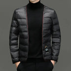 Men's White Goose Down Jacket — Polo Collar with Removable Liner style-haven-vwag8