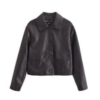 All-matching Western Style Classic Black Leather Short Long Sleeve Jacket Gear Hikes
