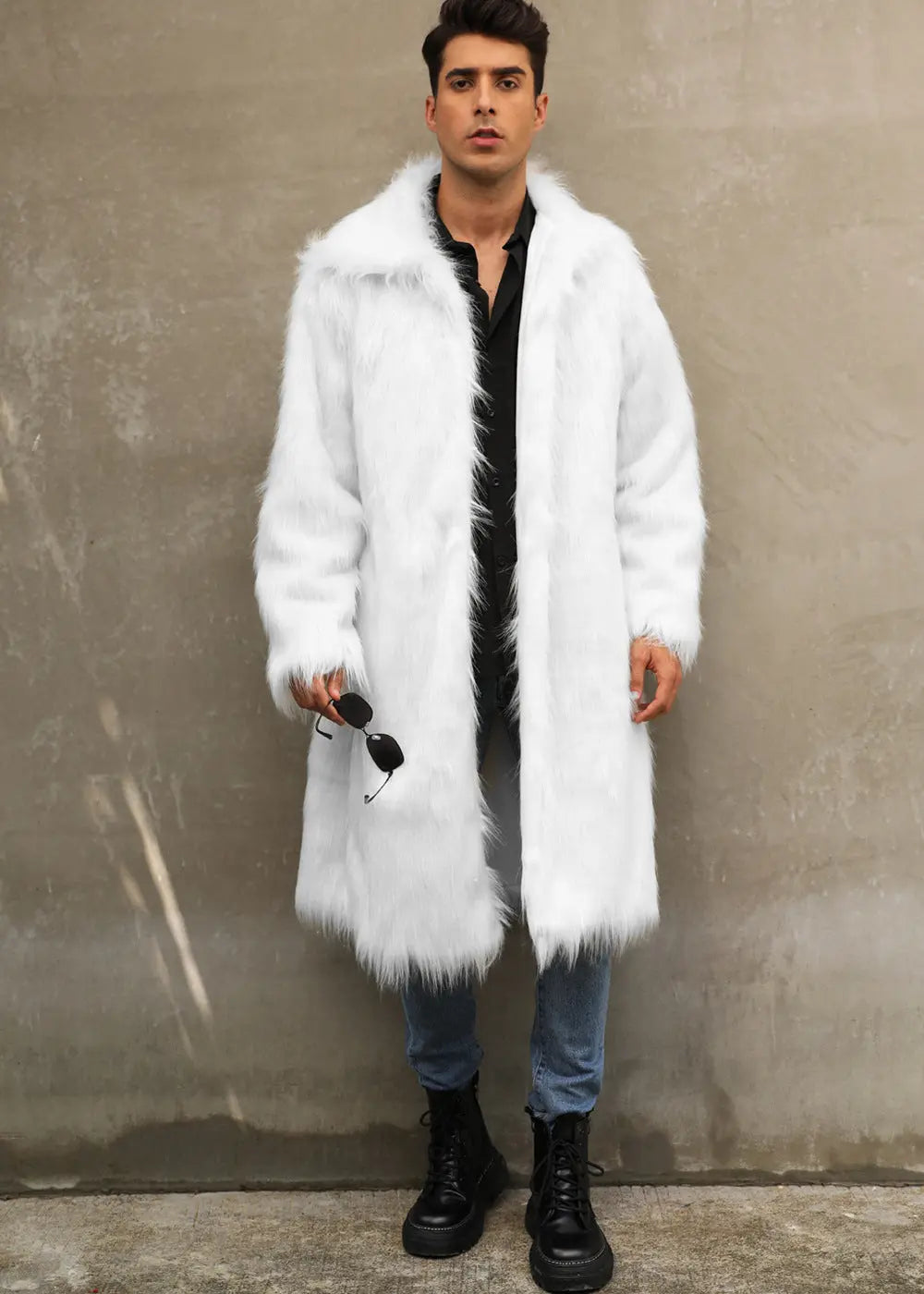 Mens Long Faux Fur Coat Mens Outerwear Warm And Cozy style-haven-vwag8