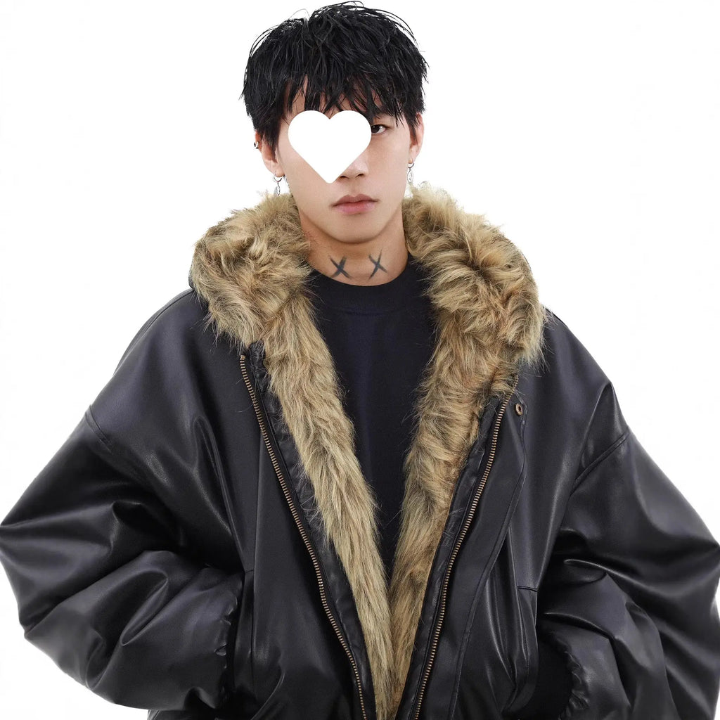 Men's Reversible Leather-and-Fur Hooded Winter Jacket style-haven-vwag8