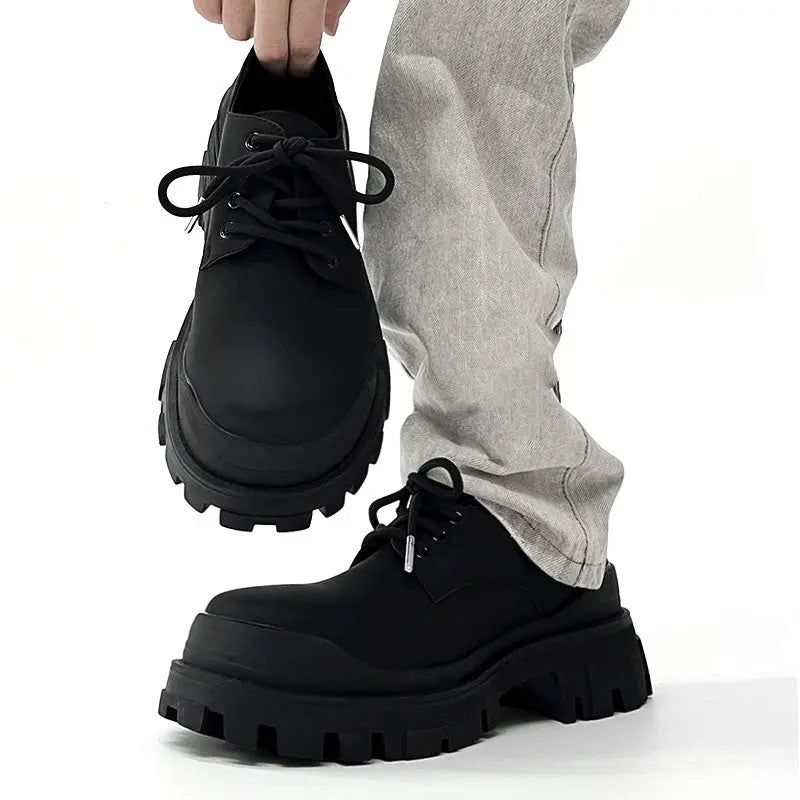 Thick Soled Men's British High-end Black Elevated Leather style-haven-vwag8