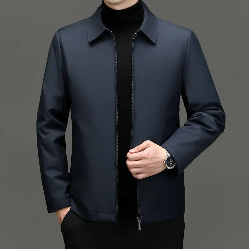 Men's White Goose Down Jacket — Polo Collar with Removable Liner style-haven-vwag8