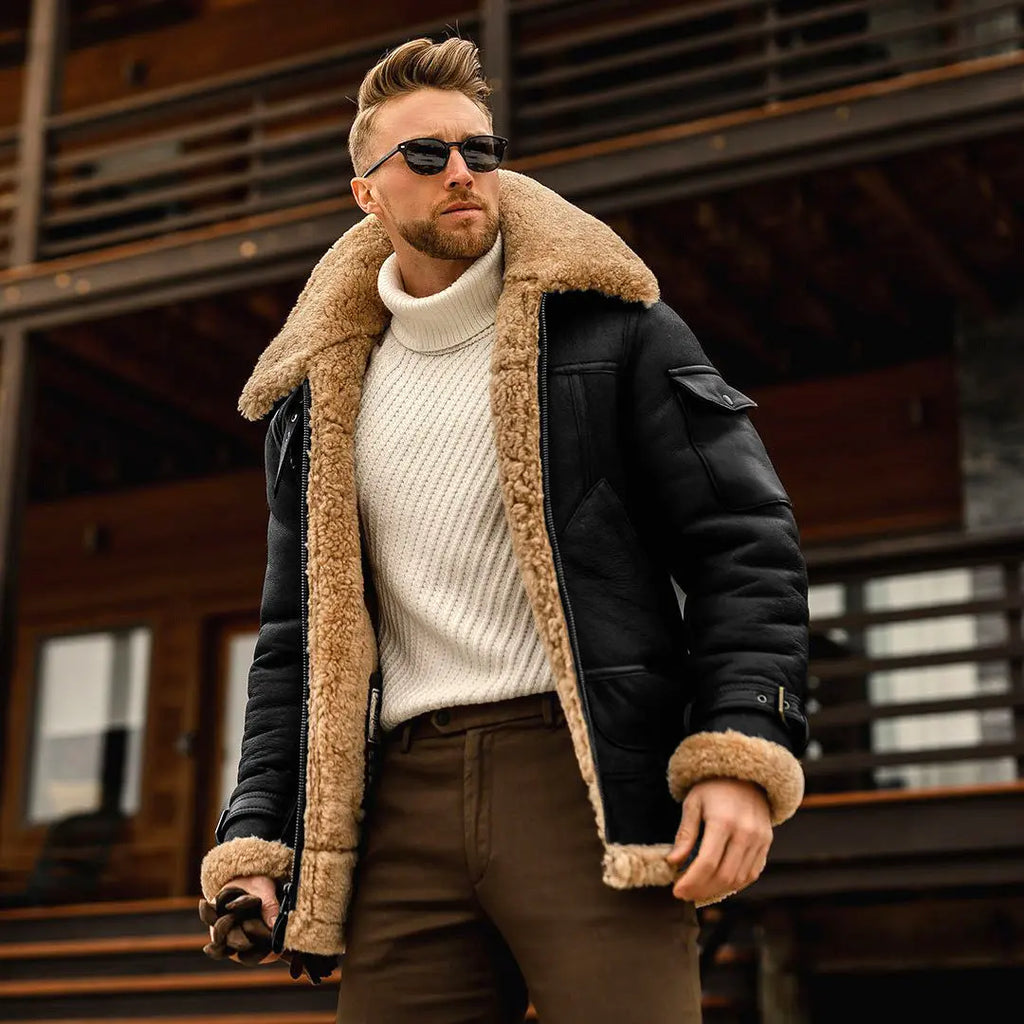 Men's Military Fleece Jacket with Fur Collar style-haven-vwag8