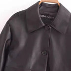All-matching Western Style Classic Black Leather Short Long Sleeve Jacket Gear Hikes