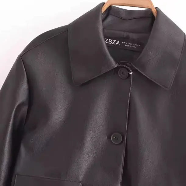 All-matching Western Style Classic Black Leather Short Long Sleeve Jacket Gear Hikes