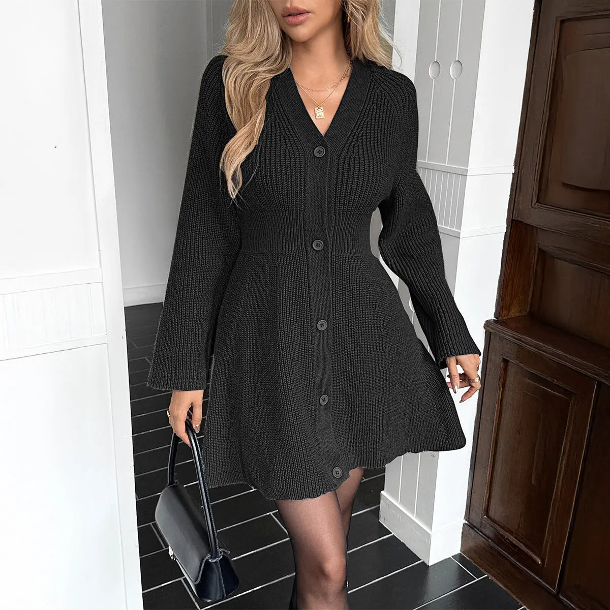 Elegant And Chic Long-Sleeve Sweater Dress style-haven-vwag8