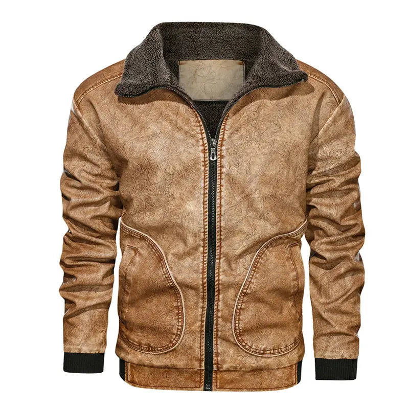Men's Long-Line Thick PU Leather Jacket — Winter Warm style-haven-vwag8