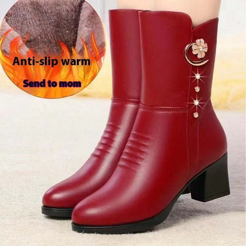 Cotton Boots Women's Soft Leather Martin Boots Mid-calf Women style-haven-vwag8
