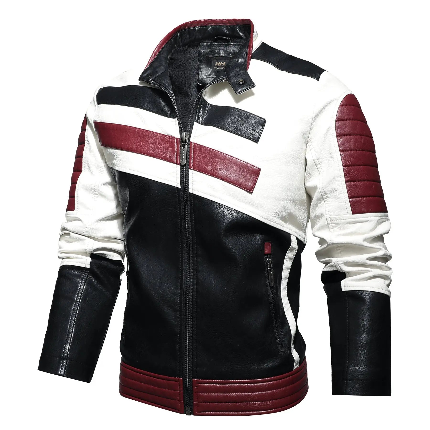 Mens Leather Jackets Motorcycle Stand Collar Gear Hikes