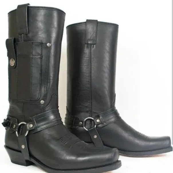 Embroidered Knight High-Heel Leather Mens Boots style-haven-vwag8