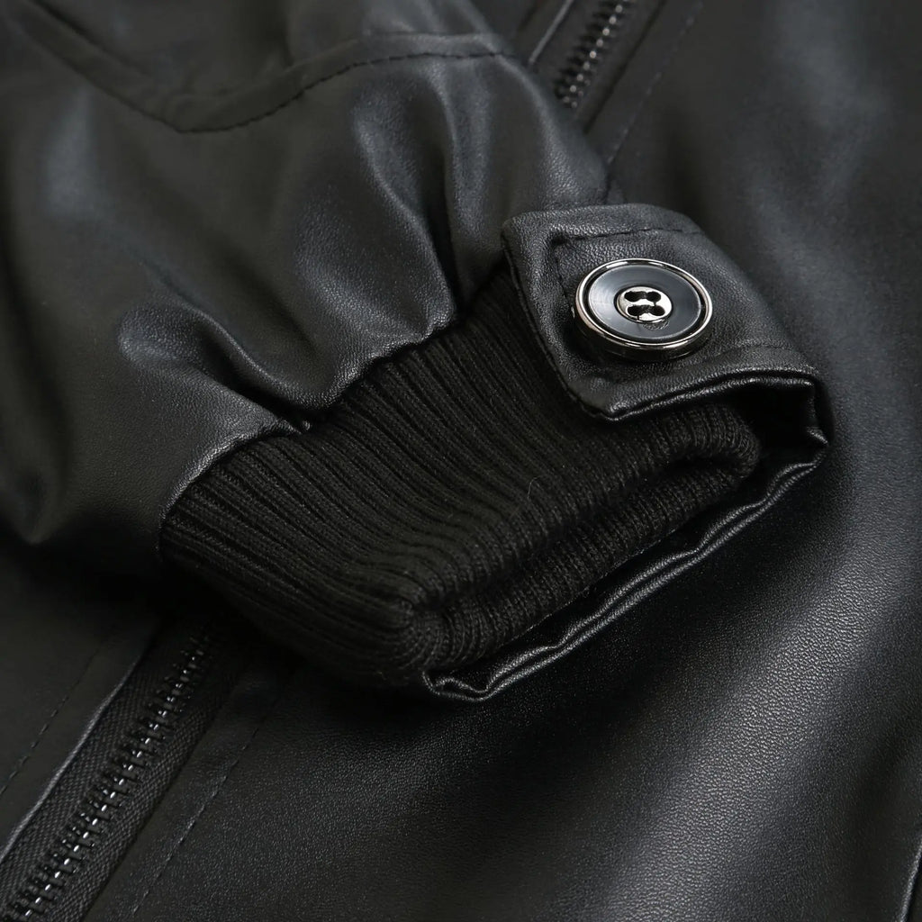 Mens Winter Warm Zip-Up Stand Collar Slim-Fit Leather Jacket Coats style-haven-vwag8
