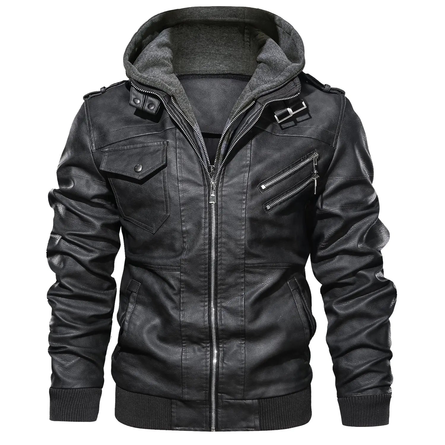 Men's Leather Jackets, Faux Leather Jacket For Men Lapel Zip-Up Slim Fit Coat - style-haven-vwag8