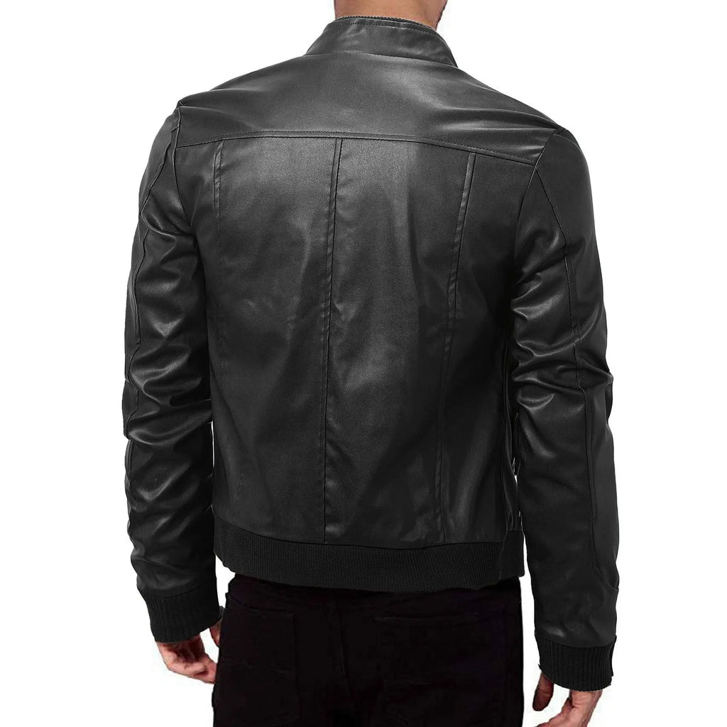 Mens Winter Warm Zip-Up Stand Collar Slim-Fit Leather Jacket Coats style-haven-vwag8