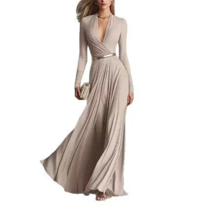 Solid-color Textured Long-sleeve Elegant French-style Dress style-haven-vwag8