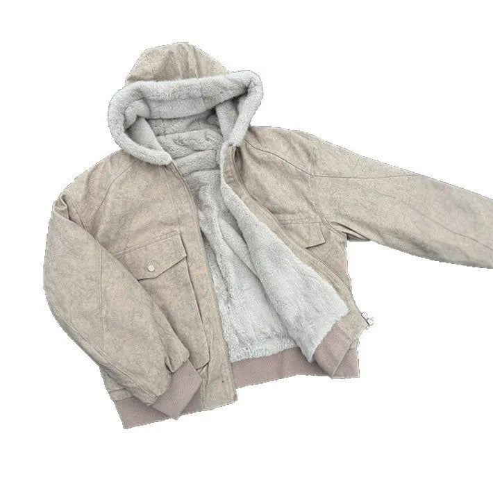Men's Retro Marble-Textured Cotton Padded Hooded Jacket style-haven-vwag8