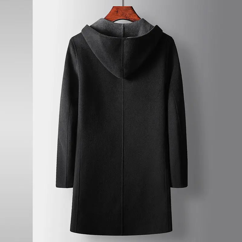 Mens Mid-Length Wool Coat With A Hood Reversible Style style-haven-vwag8