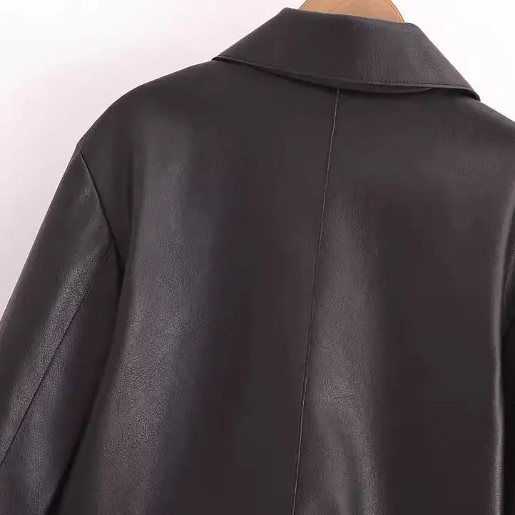 All-matching Western Style Classic Black Leather Short Long Sleeve Jacket Gear Hikes