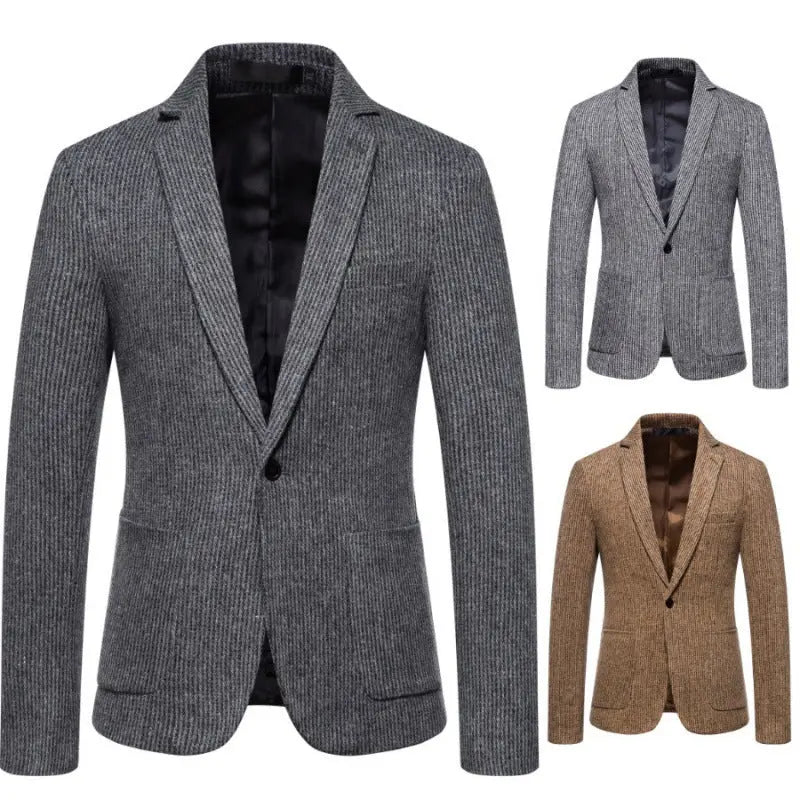 Simple Mens Fashionable Business-Casual Korean-Style Striped Wool Blazer style-haven-vwag8