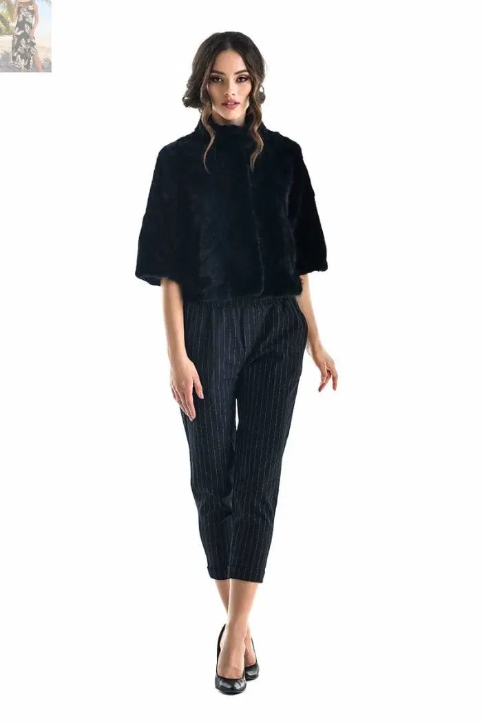 Navy Blue Genuine Mink Fur Jacket