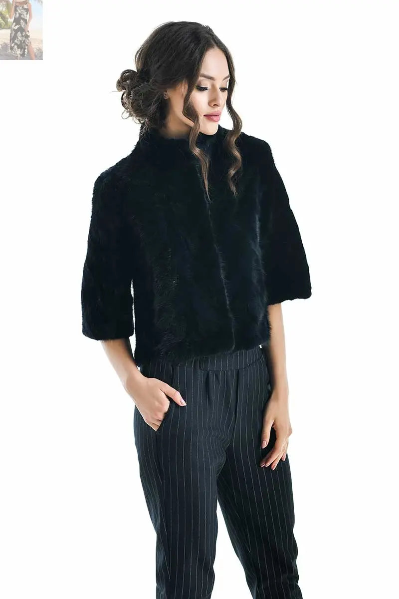 Navy Blue Genuine Mink Fur Jacket