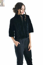 Navy Blue Genuine Mink Fur Jacket