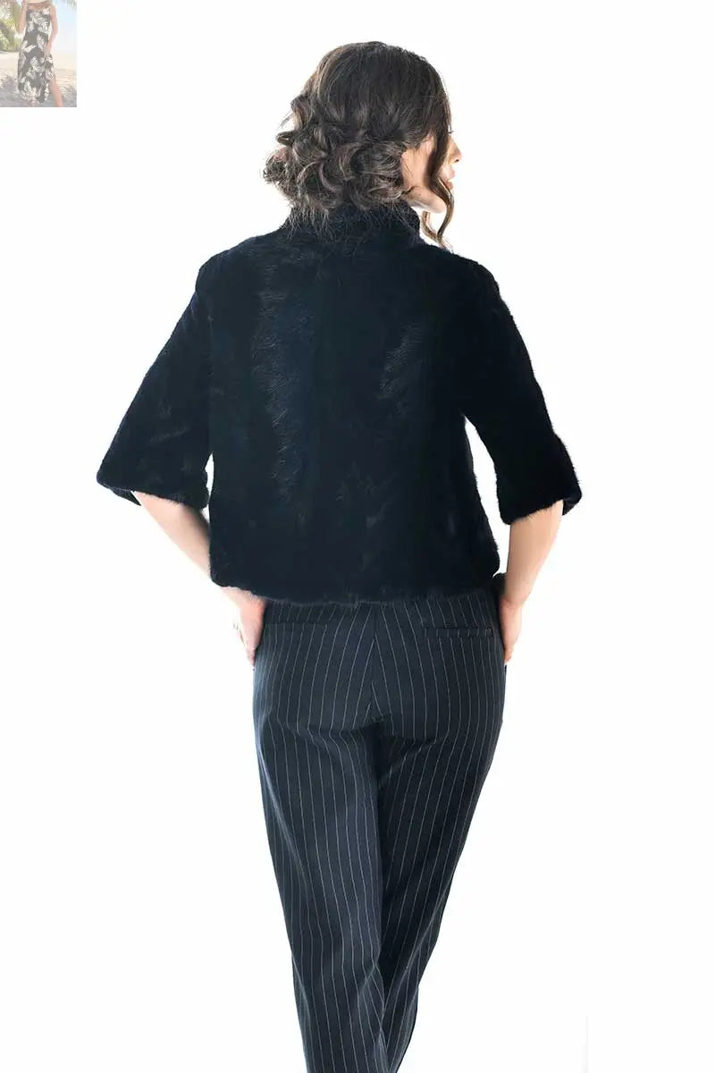 Navy Blue Genuine Mink Fur Jacket
