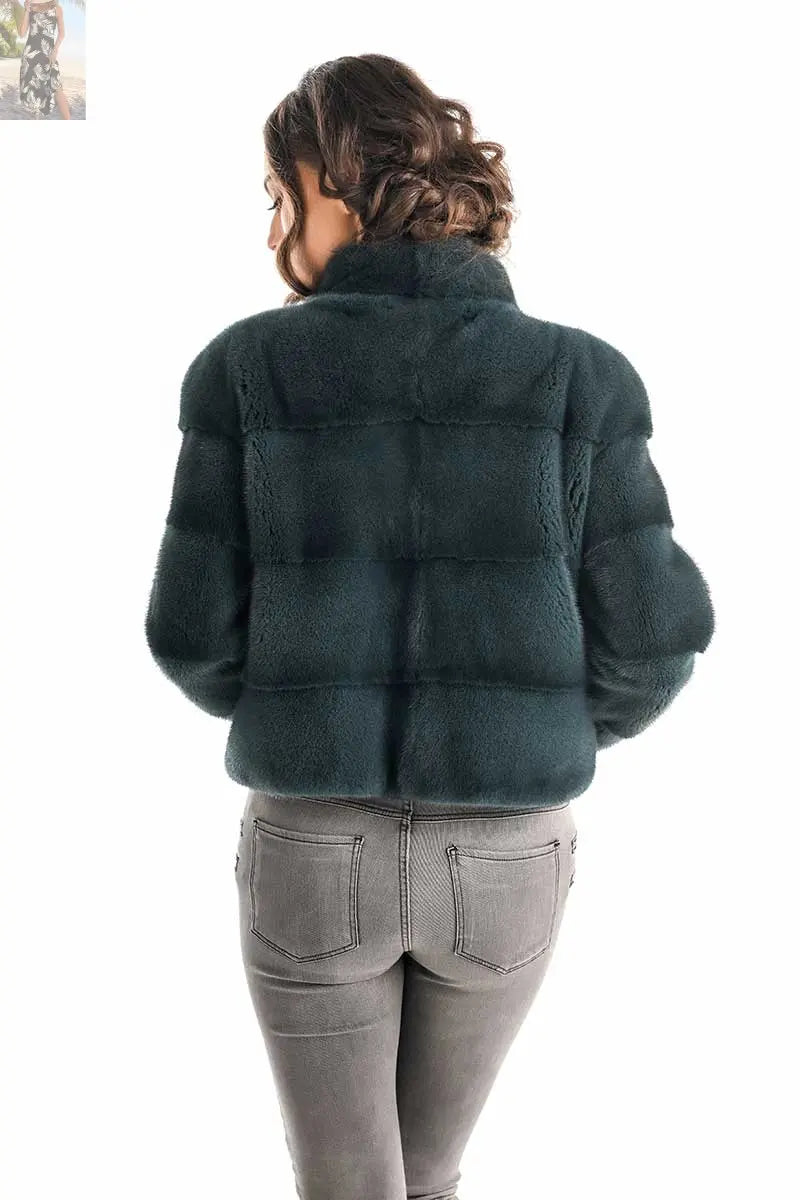 Olive Genuine Mink Fur Jacket