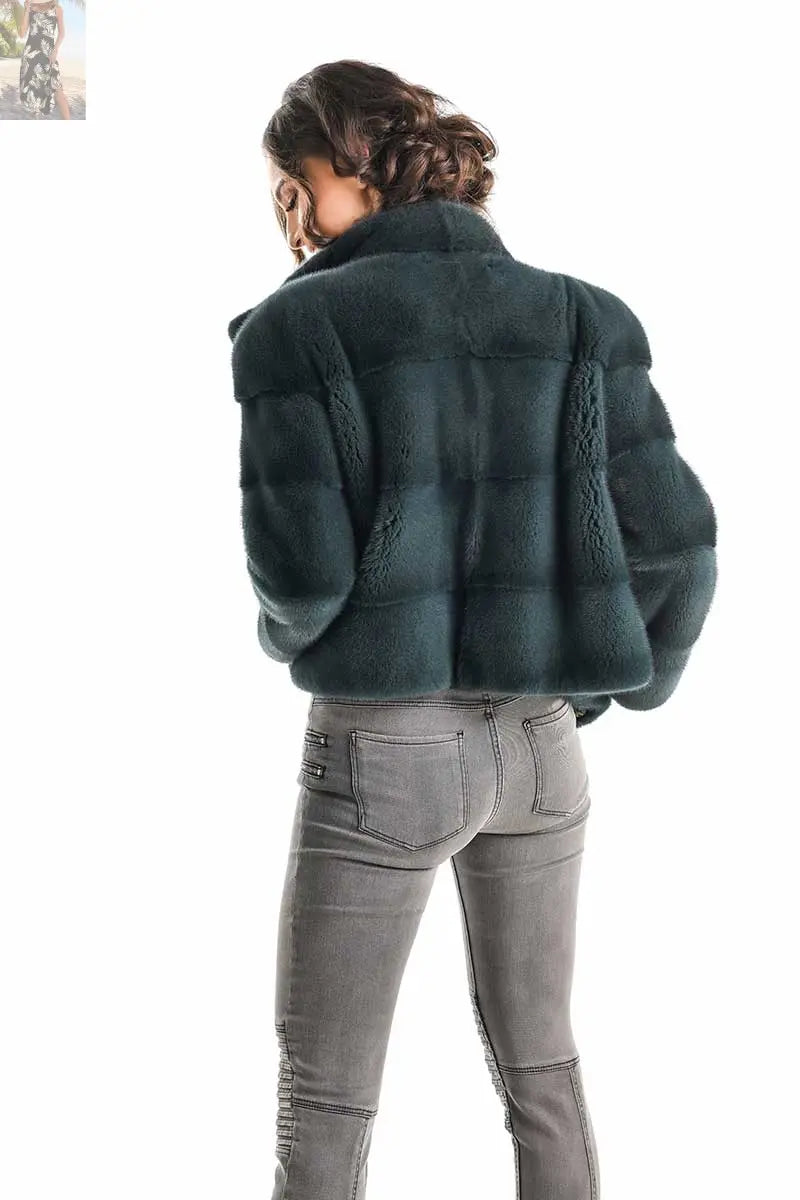 Olive Genuine Mink Fur Jacket