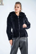 Black Genuine Mink Fur Hooded Jacket