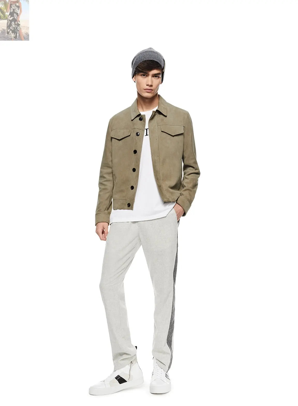Suede Trucker Jacket (Sage)