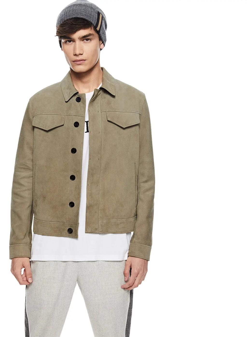 Suede Trucker Jacket (Sage)