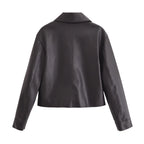 All-matching Western Style Classic Black Leather Short Long Sleeve Jacket Gear Hikes
