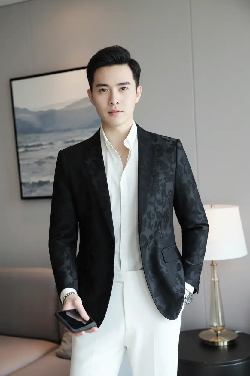 Black Floral Blazer — Full Model View